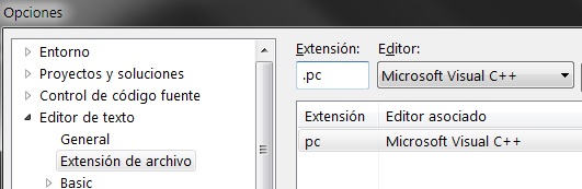 Configurar Visual Studio para formatear el código de archivos .pc