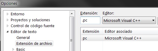 Configurar Visual Studio para formatear el código de archivos .pc